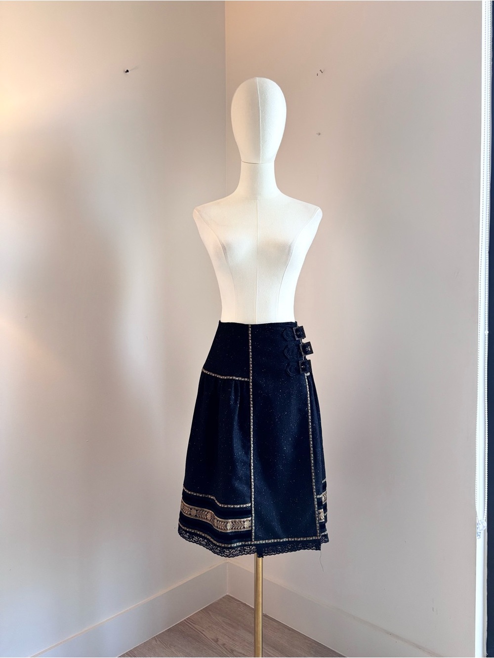 Cynthia Steffe Flecked Tweed Embroidered Buckle Folk Midi Skirt 2